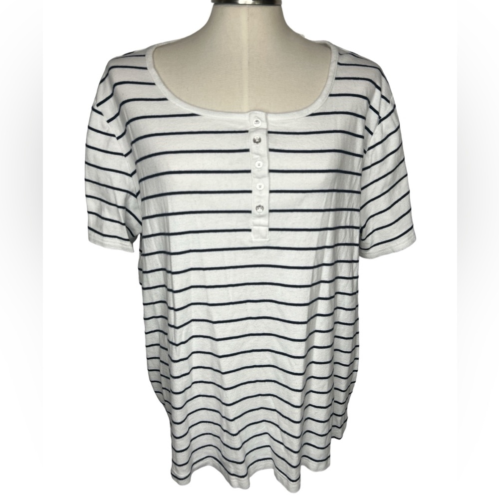 Croft&Barrow Women’s Classic Short Sleeve White & Blue Stripped Cotton Tee Sz 3X